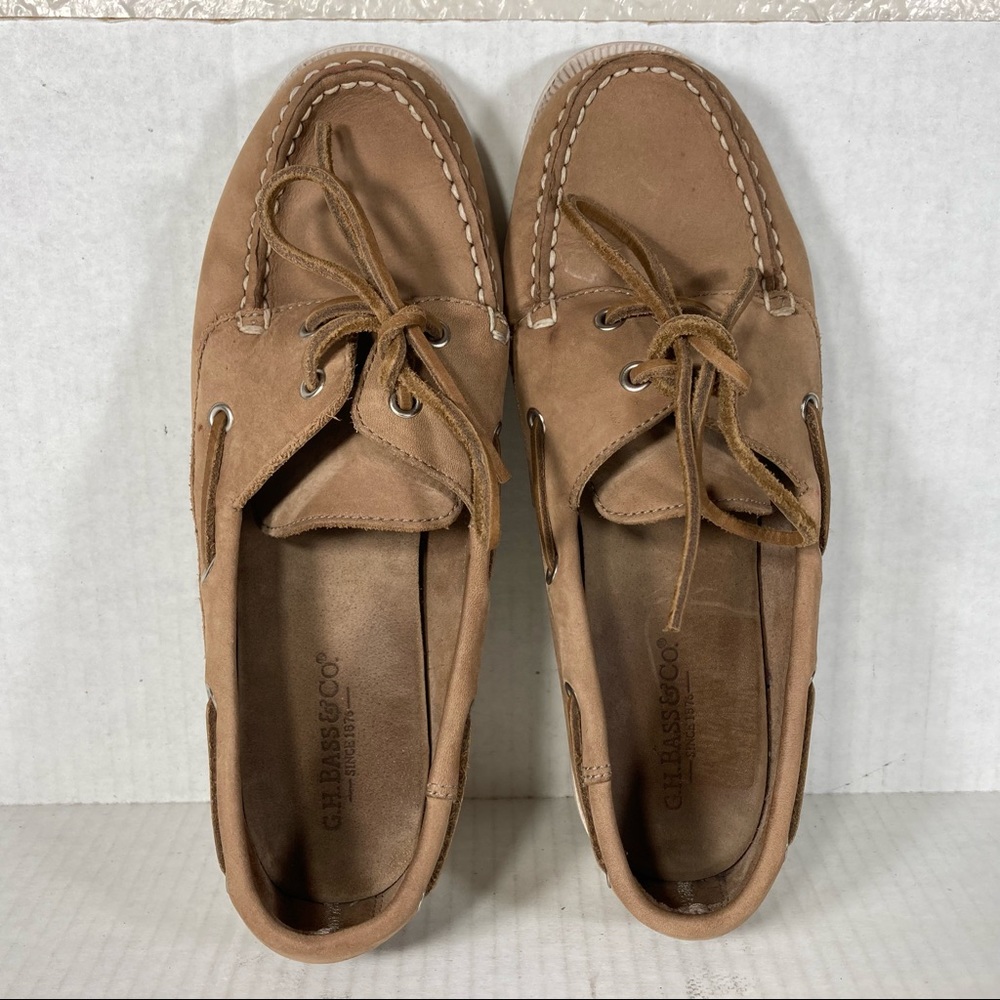 GH Bass Size 7.5 Womens Boat Shoes Tan Brown White Leather Casual Comfort Deck - Picture 6 of 8